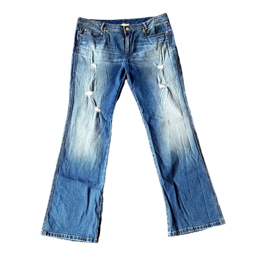 St John Size 16 Camelia Distressed Dark Wash Embellished Bootcut NWT $295